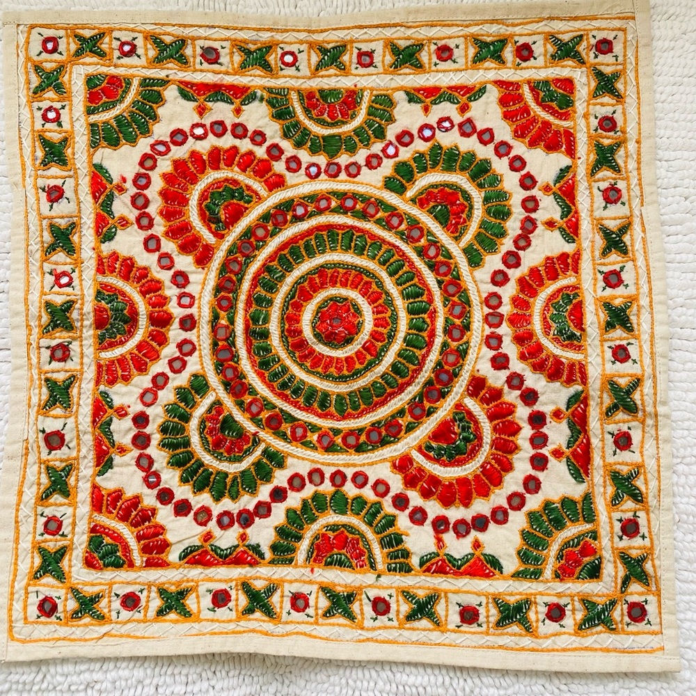 Made in India embroidered & mirrored decorative pillowcase